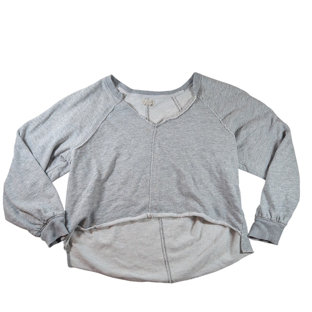 Anthropologie Pilcro Sweatshirt Womens Small Gray High Low V-Neck Raw Edge